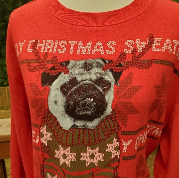 Red Ugly Pug Pugly Dog Cute Christmas Sweater XL - Picture 2 of 5